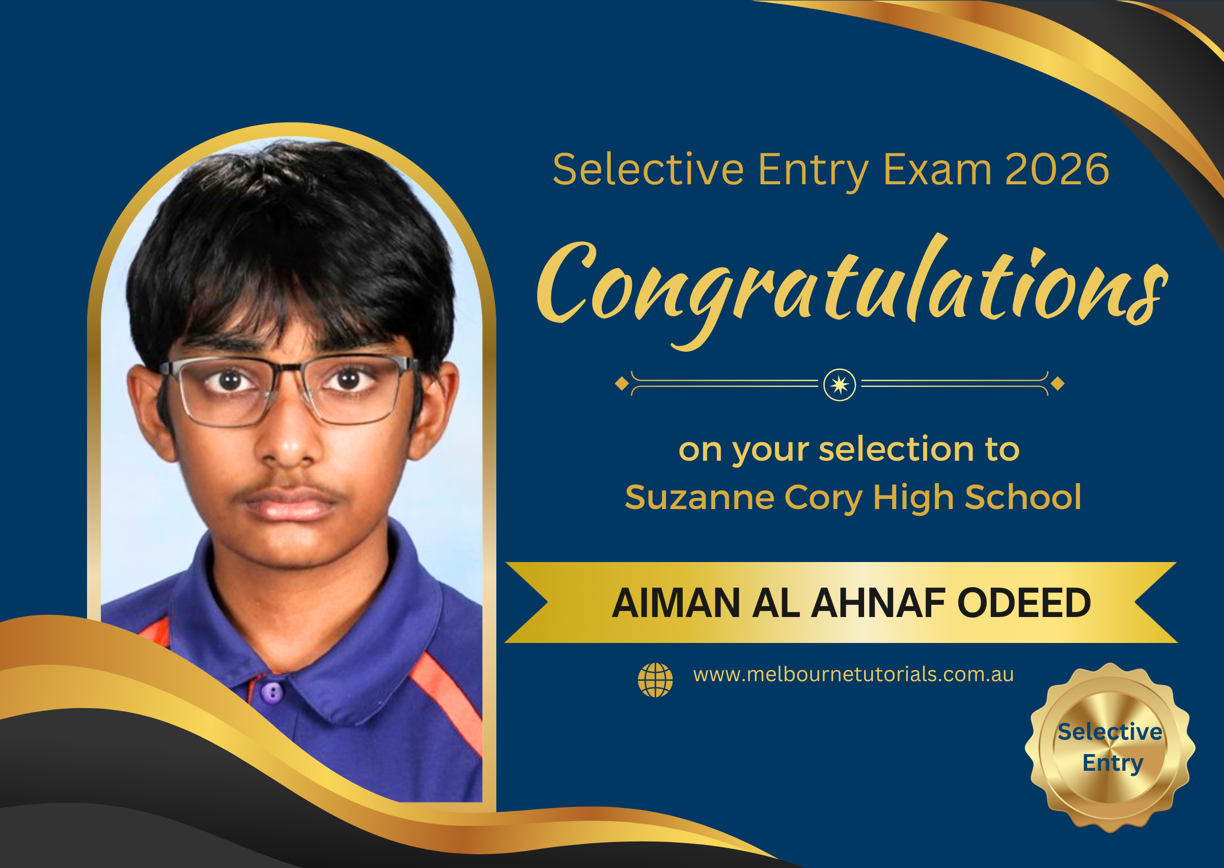 Aiman Odeed, selected in the 2026 Selective Entry Exam