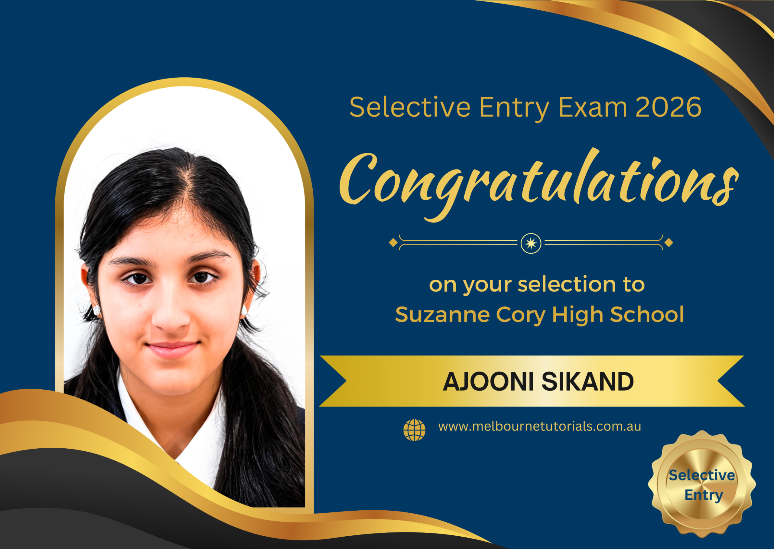Ajooni, selected in the 2026 Selective Entry Exam