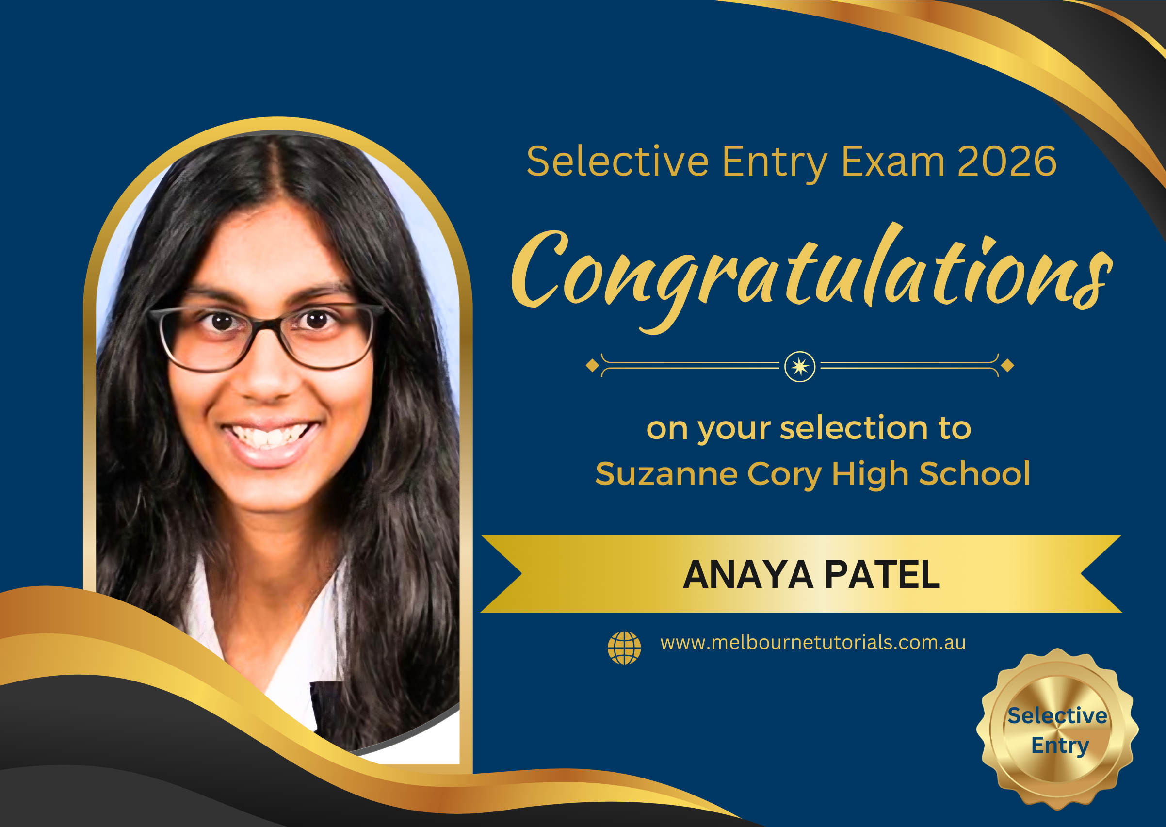Anaya, selected in the 2026 Selective Entry Exam