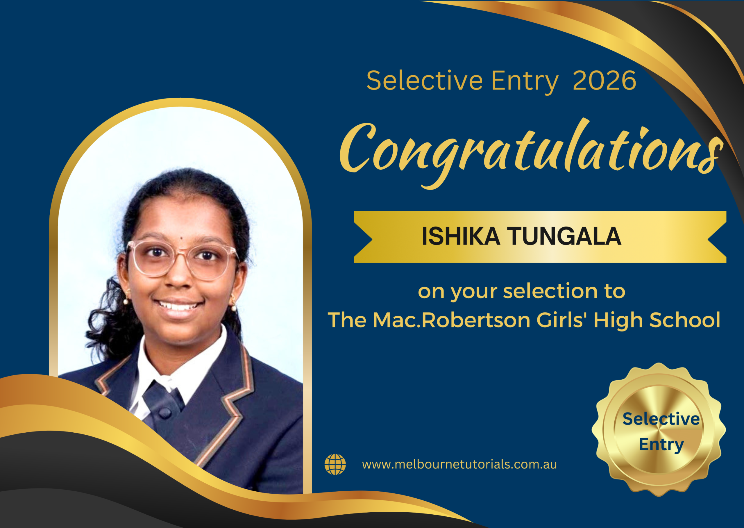 Ishika, selected in the 2026 Selective Entry Exam