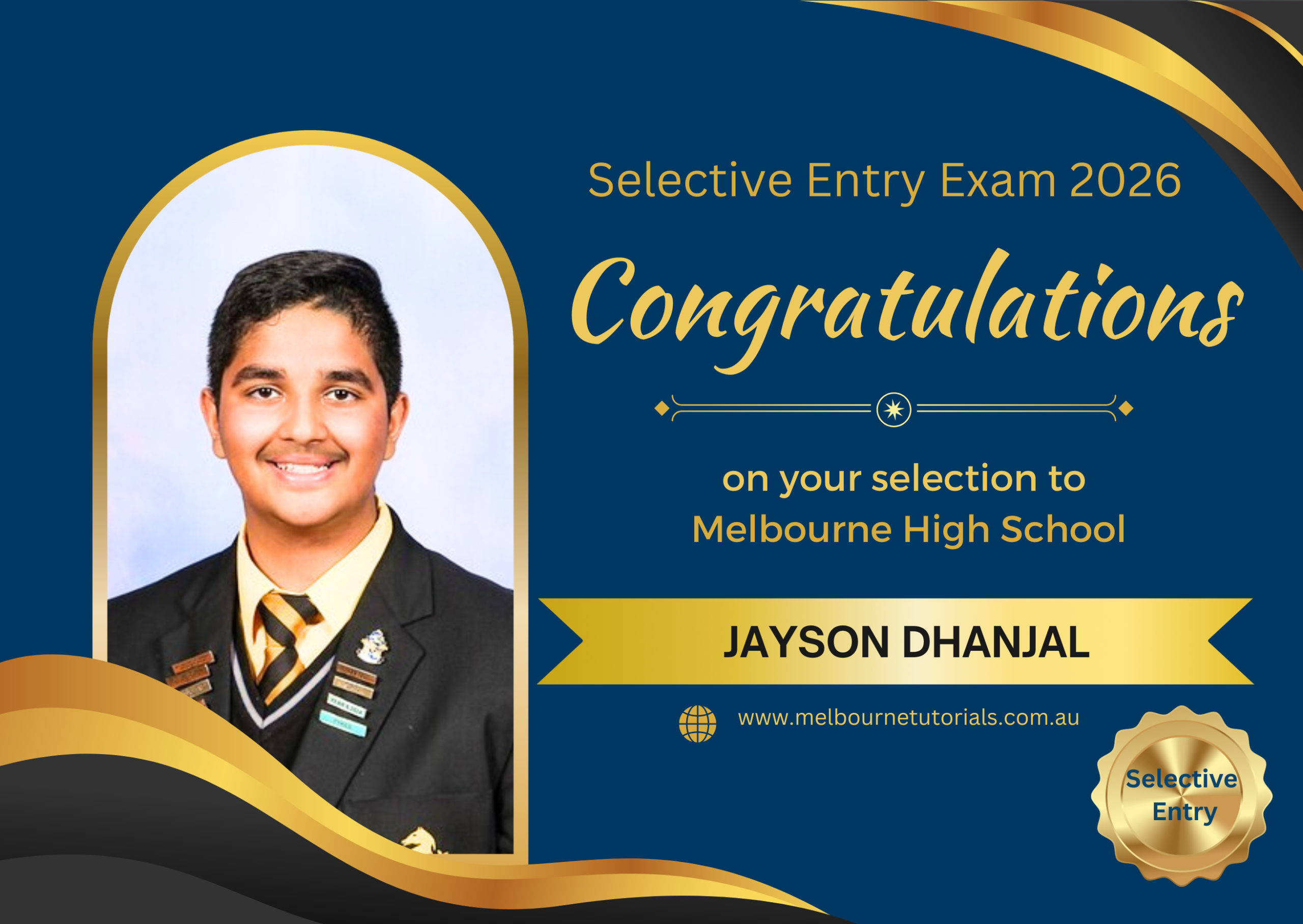 Jayson, selected in the 2026 Selective Entry Exam
