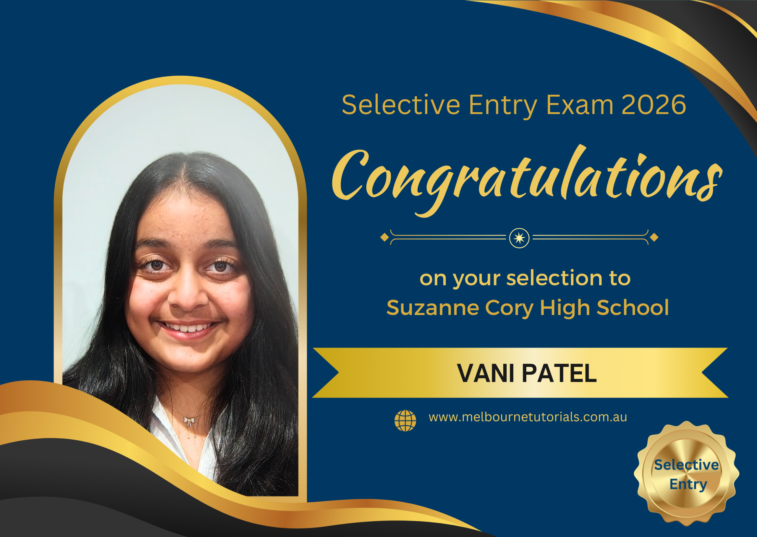 Vani, selected in the 2026 Selective Entry Exam